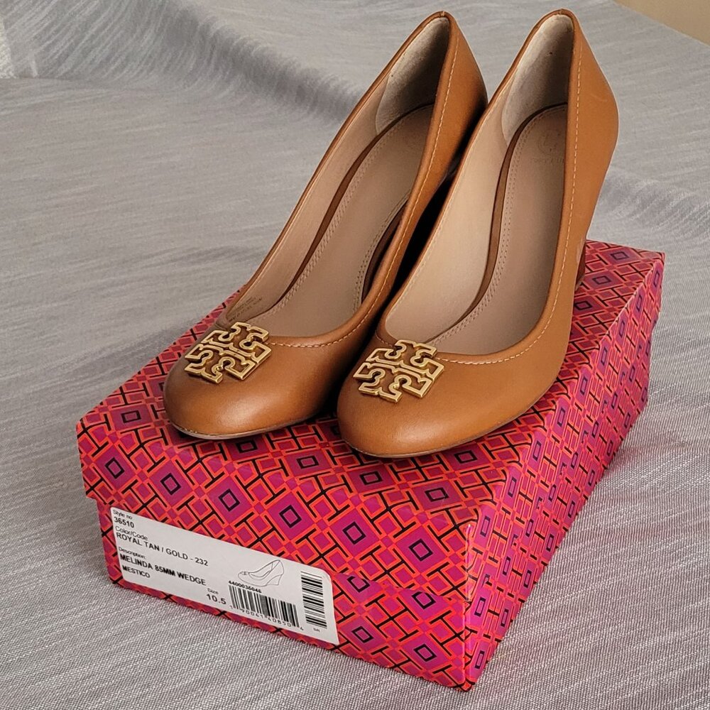 Tory Burch Melinda Wedge Heel Size 10 1/2 Royal Tan